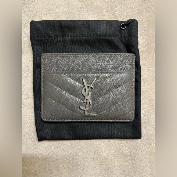 saint laurent Monogram Leather Credit Card Case in storm - Picture 6 of 16